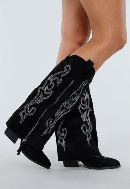 NEW300725 Zwarte Cowboy Overlaplaarzen