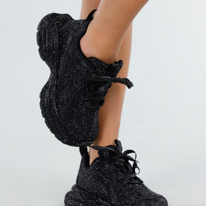 NEW300725 Zwarte Glitter Chunky Sneakers
