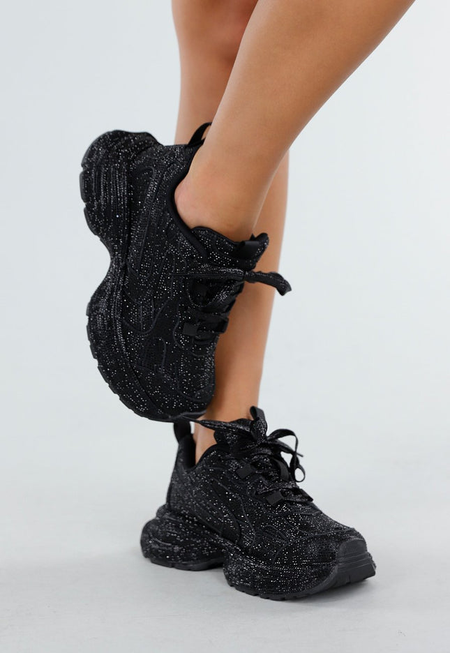 NEW300725 Zwarte Glitter Chunky Sneakers