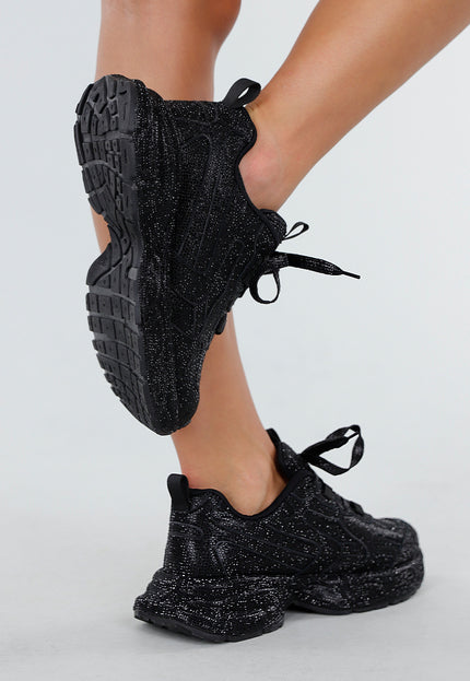 NEW300725 Zwarte Glitter Chunky Sneakers