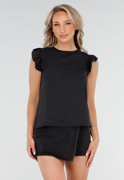 NEW300725 Zwarte Top met Volants en Strik