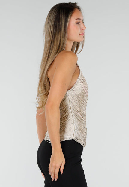 NEW300926 Beige Fringe Haltertop met Ondertop