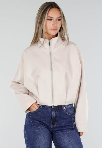NEW300926 Beige Kort Jasje met Hoge Kraag en Rits