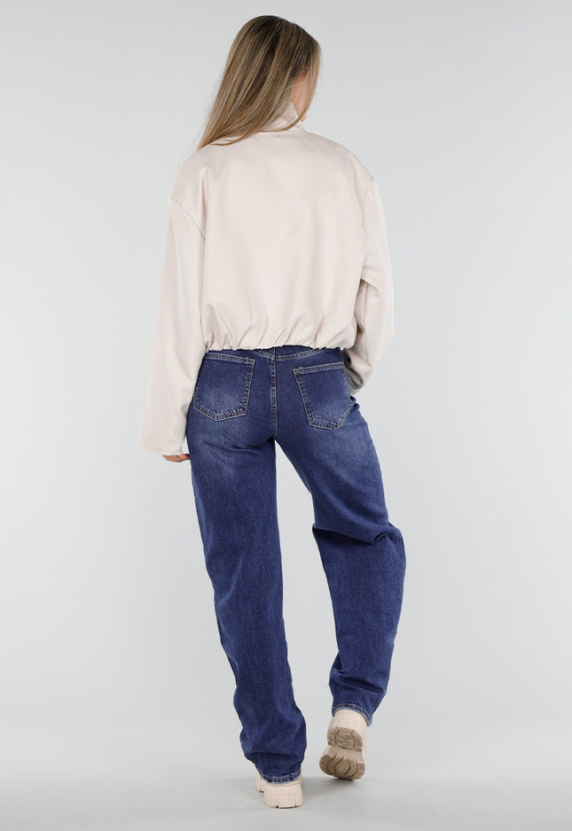 NEW300926 Beige Kort Jasje met Hoge Kraag en Rits