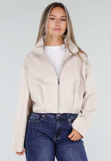 NEW300926 Beige Kort Jasje met Hoge Kraag en Rits
