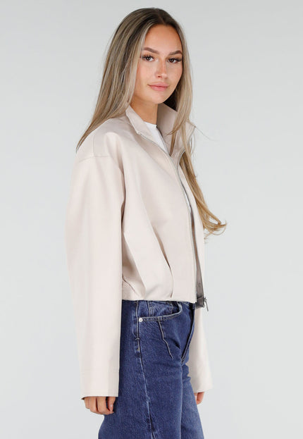 NEW300926 Beige Kort Jasje met Hoge Kraag en Rits