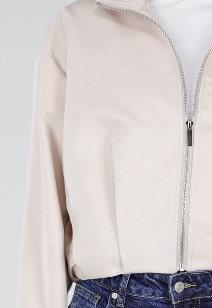 NEW300926 Beige Kort Jasje met Hoge Kraag en Rits