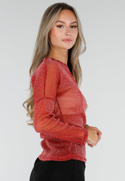 NEW300926 Bordeaux Glitter Off Shoulder Mesh Top