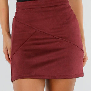 NEW300926 Bordeaux Suedelook Rok met Siernaden