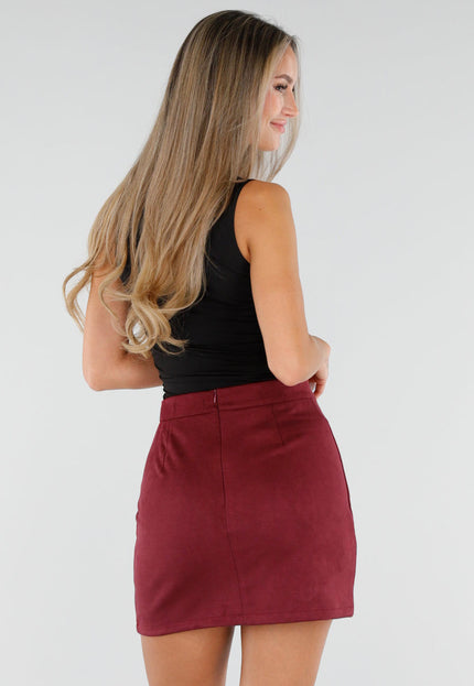 NEW300926 Bordeaux Suedelook Rok met Siernaden