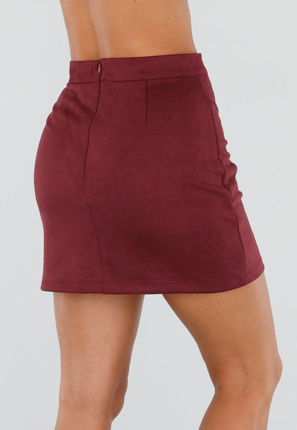NEW300926 Bordeaux Suedelook Rok met Siernaden
