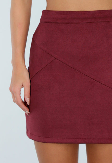 NEW300926 Bordeaux Suedelook Rok met Siernaden