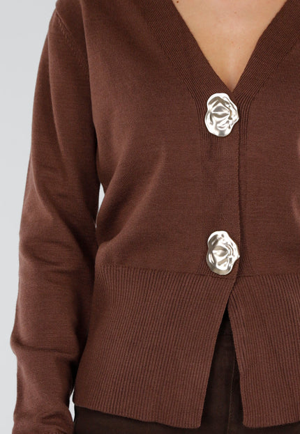 NEW300926 Bruin Gebreid Vest met Gouden Knopen