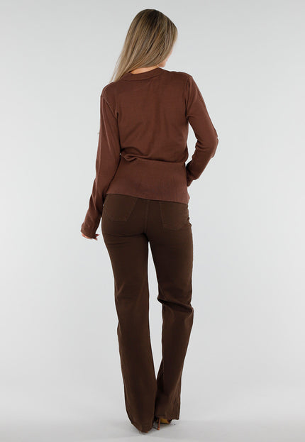 NEW300926 Bruin Gebreid Vest met Gouden Knopen