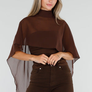NEW300926 Bruine Mesh Cape Top met Col