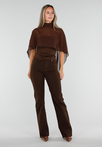 NEW300926 Bruine Mesh Cape Top met Col