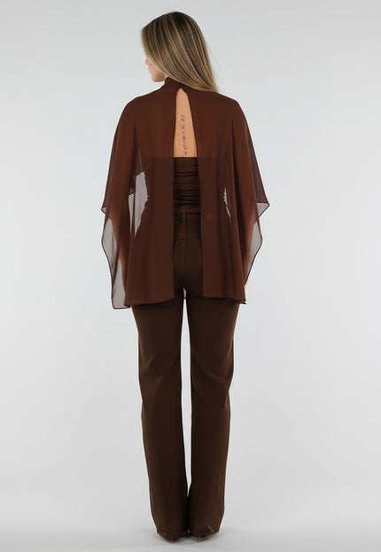 NEW300926 Bruine Mesh Cape Top met Col