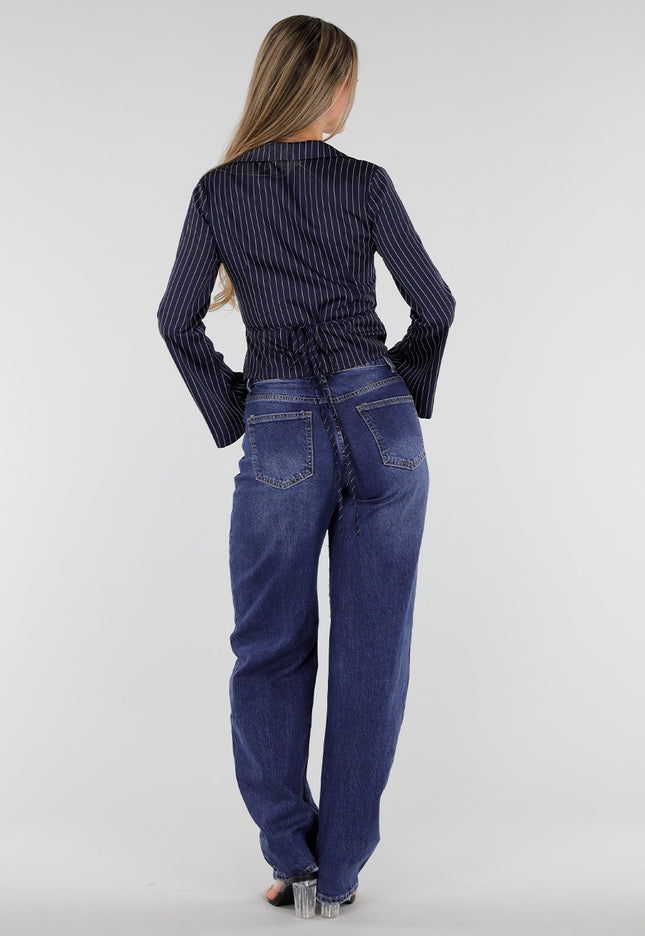 NEW300926 Donkerblauwe Gestreepte Wikkeltop