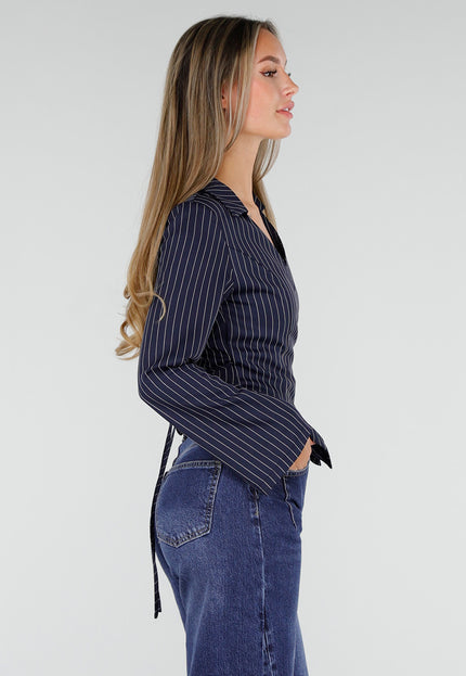 NEW300926 Donkerblauwe Gestreepte Wikkeltop