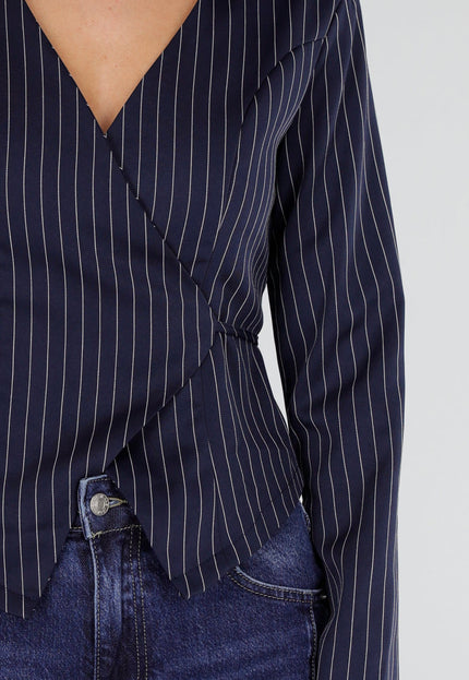 NEW300926 Donkerblauwe Gestreepte Wikkeltop