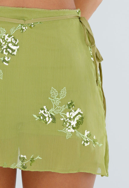 NEW300926 Groene Skort met Overslag en Bloemen