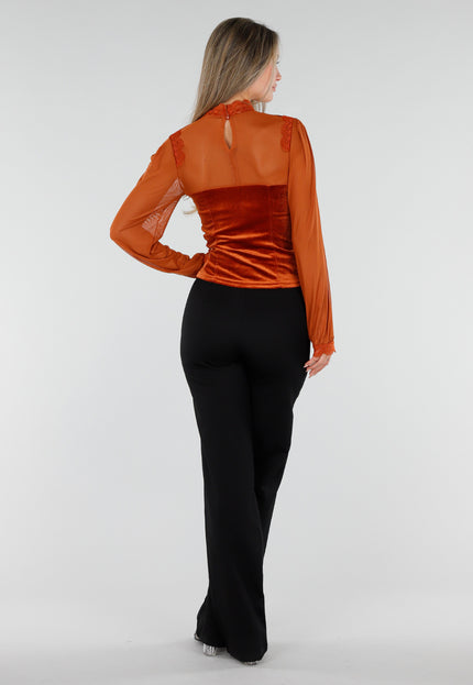 NEW300926 Oranje Top met Kant en Lange Mouwen