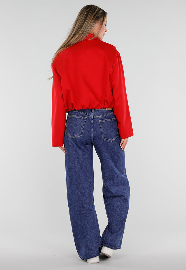 NEW300926 Rood Kort Jasje met Hoge Kraag en Rits