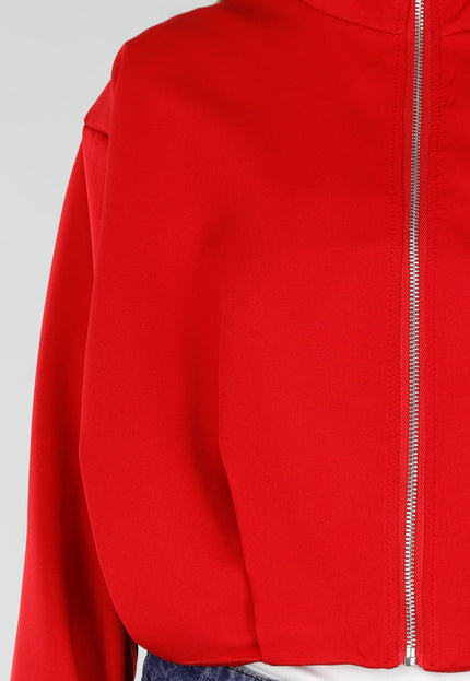 NEW300926 Rood Kort Jasje met Hoge Kraag en Rits