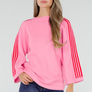 NEW300926 Roze Trui met Rode Strepen op Mouwen