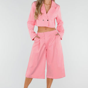 NEW300926 Roze Two Piece Blazer Set met Bermuda pantalon