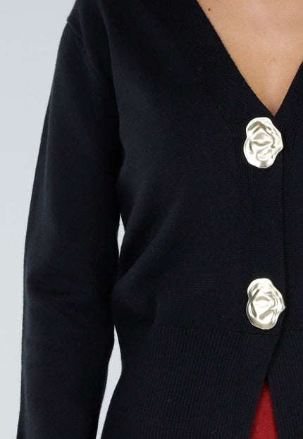 NEW300926 Zwart Gebreid Vest met Gouden Knopen