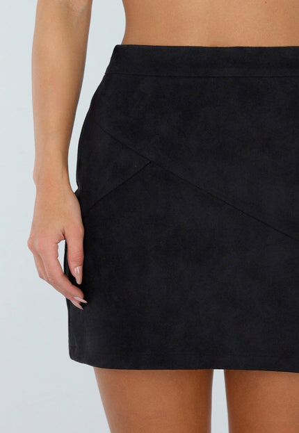 NEW300926 Zwarte Suedelook Rok met Siernaden
