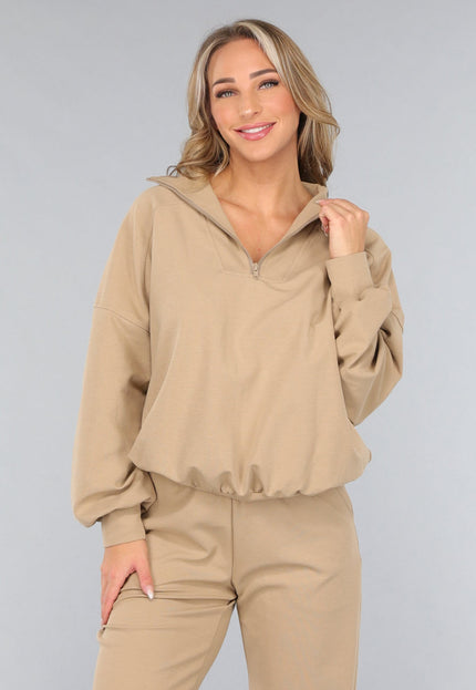 NEW3010 Beige Oversized Sweater met Rits