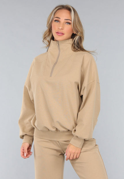 NEW3010 Beige Oversized Sweater met Rits