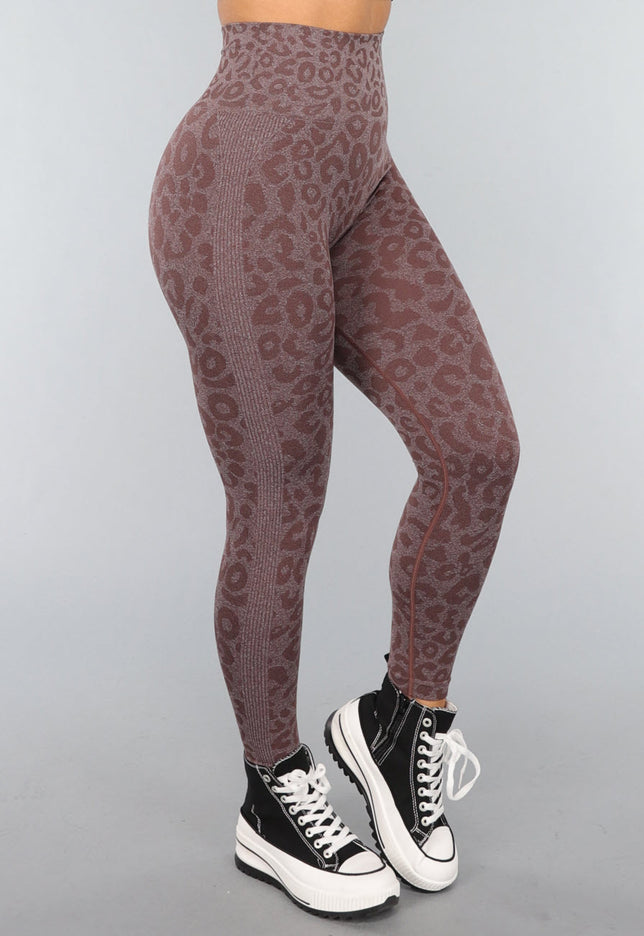 NEW3010 Bruine Leopard Sportlegging met Scrunch