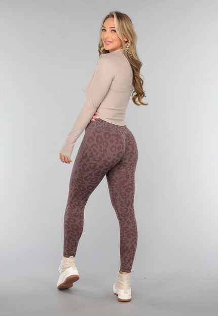NEW3010 Bruine Leopard Sportlegging met Scrunch
