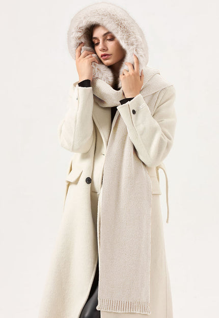 OP=OP.40.NL Gebreide Capuchon met Bontkraag en Vaste Sjaal