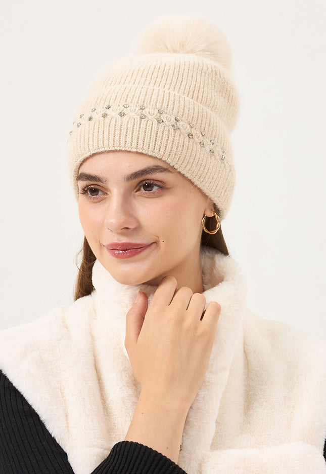 NEW3010 Gebreide Glitter Muts met Pompon