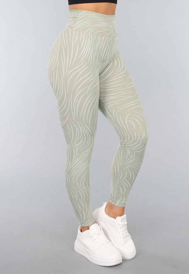 NEW3010 Khaki Sportlegging met Gestreepte Print
