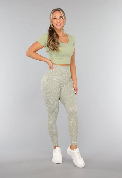 NEW3010 Khaki Sportlegging met Gestreepte Print