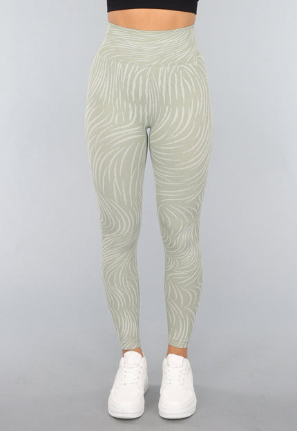 NEW3010 Khaki Sportlegging met Gestreepte Print