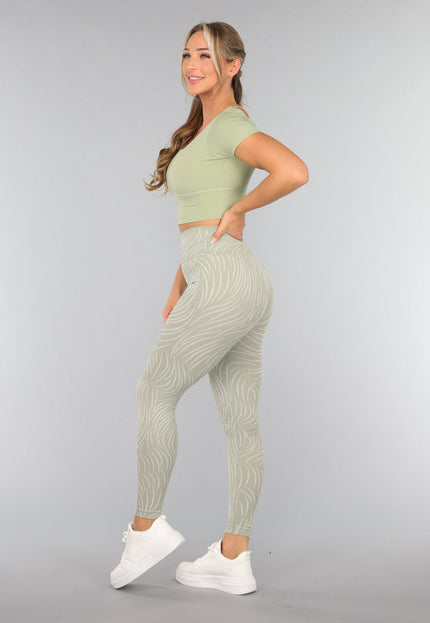 NEW3010 Khaki Sportlegging met Gestreepte Print