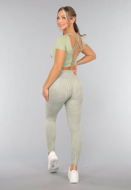 NEW3010 Khaki Sportlegging met Gestreepte Print