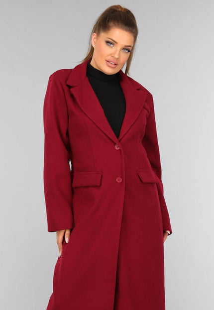 NEW3010 Lange Stoffen Burgundy Trenchcoat