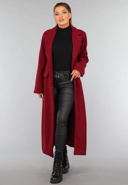 NEW3010 Lange Stoffen Burgundy Trenchcoat