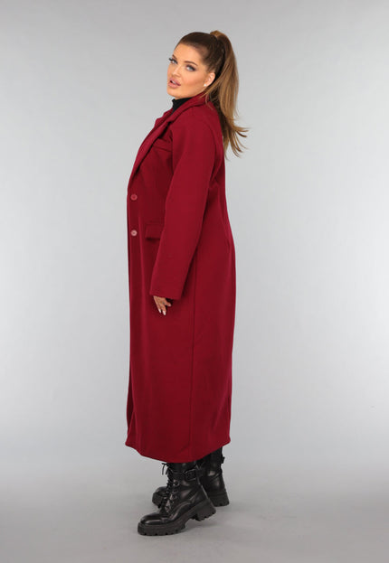 NEW3010 Lange Stoffen Burgundy Trenchcoat