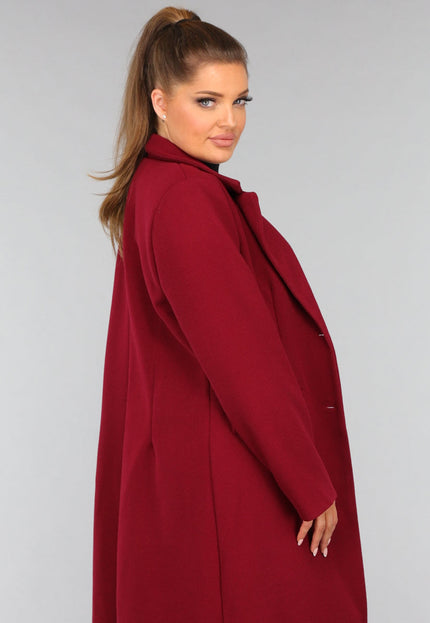 NEW3010 Lange Stoffen Burgundy Trenchcoat