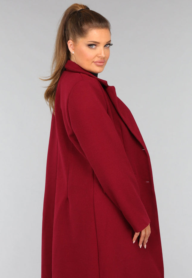 NEW3010 Lange Stoffen Burgundy Trenchcoat