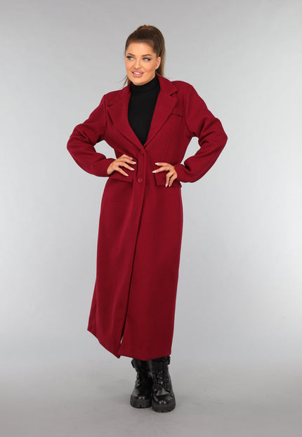 NEW3010 Lange Stoffen Burgundy Trenchcoat