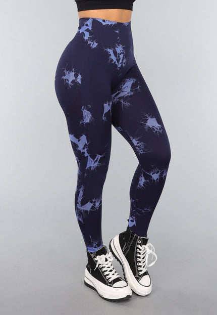 NEW3010 Navy Sportlegging met Tie Dye Print